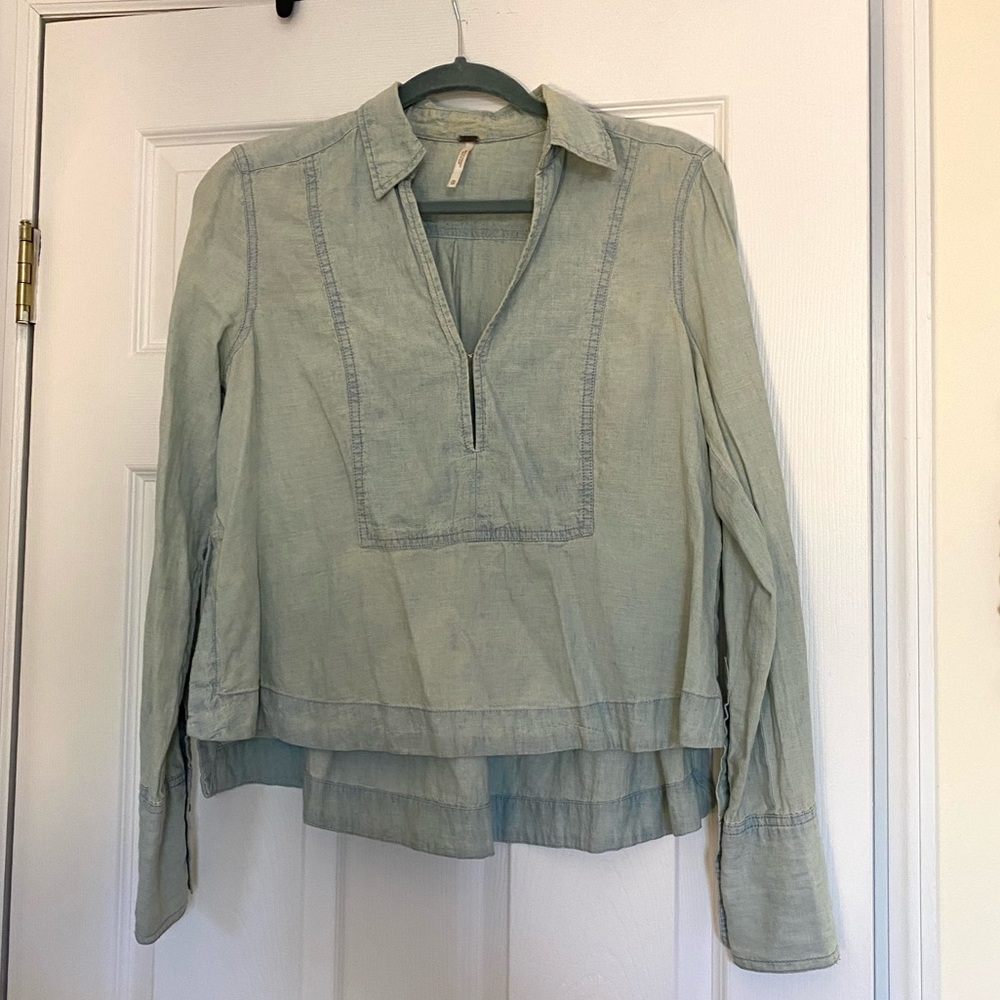 Free people hook and eye denim blouse